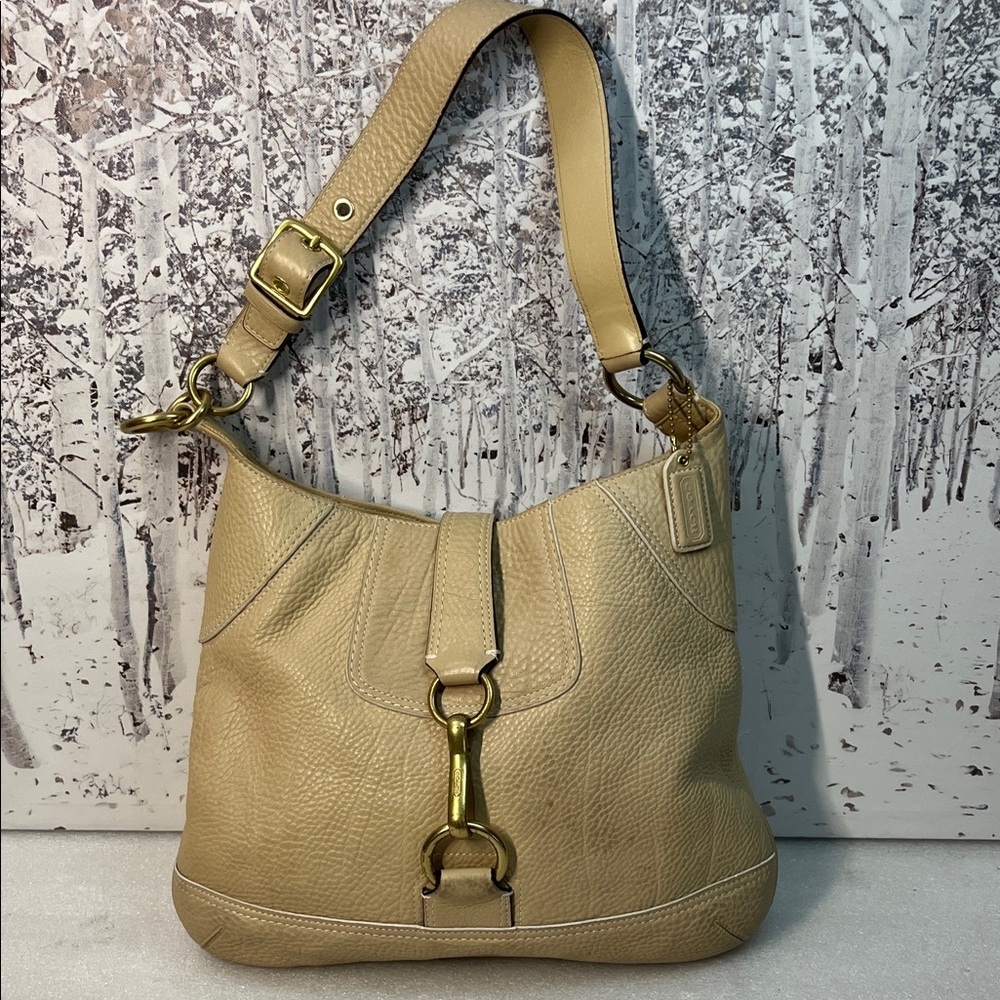 Coach Sand Hampton Slim Hobo Pebble Vtg Leather Shoulder Bag Creed 10210 AS IS